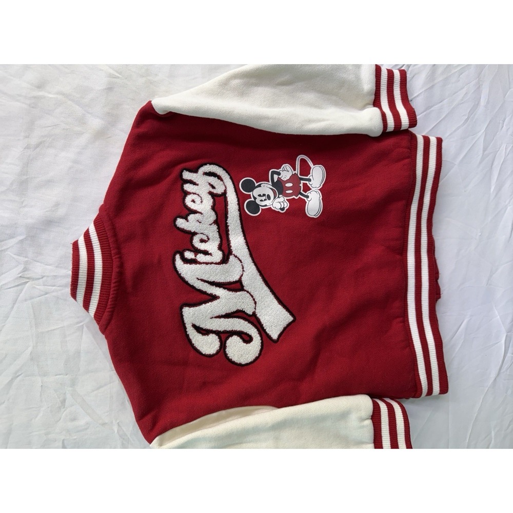 Disney Mickey Mouse Varsity Jacket Red White 4T Unisex Kids Embroidered Logo